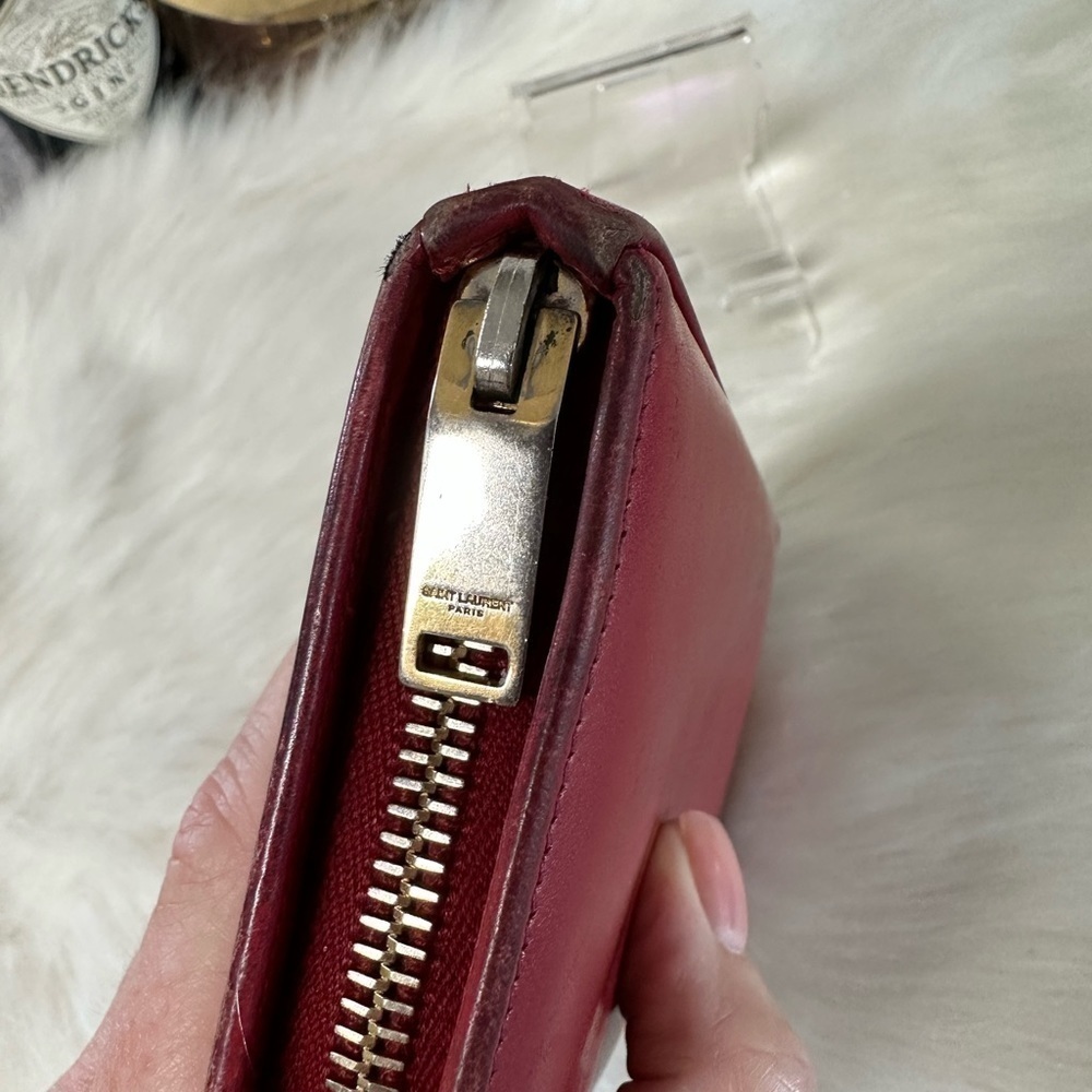 SAINT LAURENT PARIS RED LEATHER ZIP AROUND LONG WALLET YSL ITALIAN DESIGNER - Picture 6 of 16